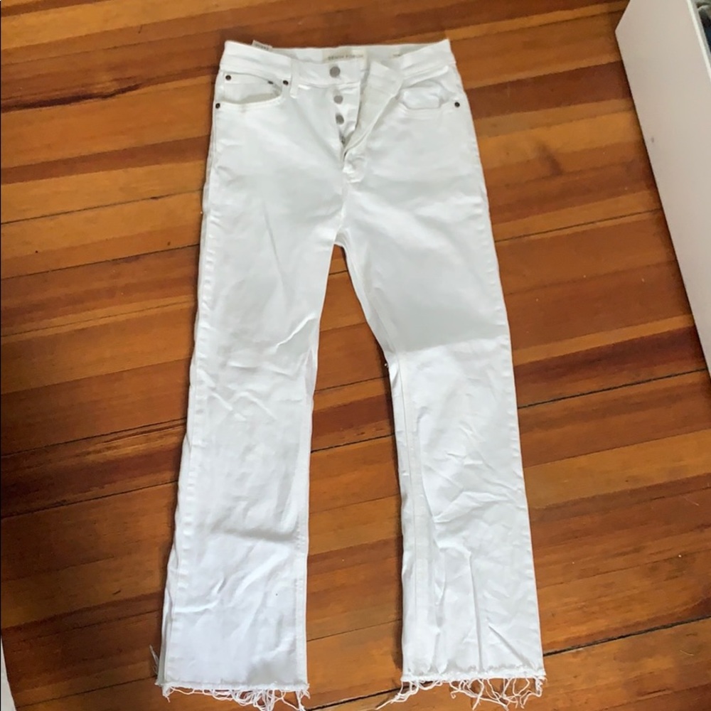 White crop flare jeans